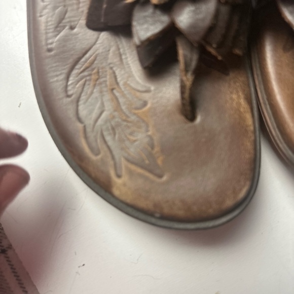 Born Astrid Brown 3-D Flower Leather Flip Flop Thong Vintage? SlipOn Sandals 6.5 - Picture 9 of 13